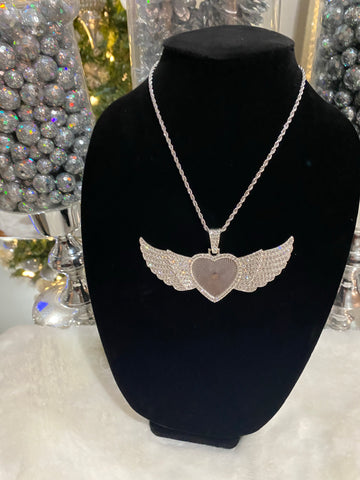 Double Angel Wing photo necklace